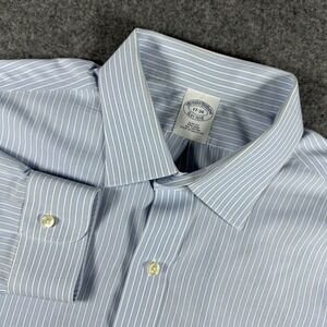 Brooks Brothers Men's 17 34 Slim Fit Non Iron Light Blue Striped Dress Shirt
